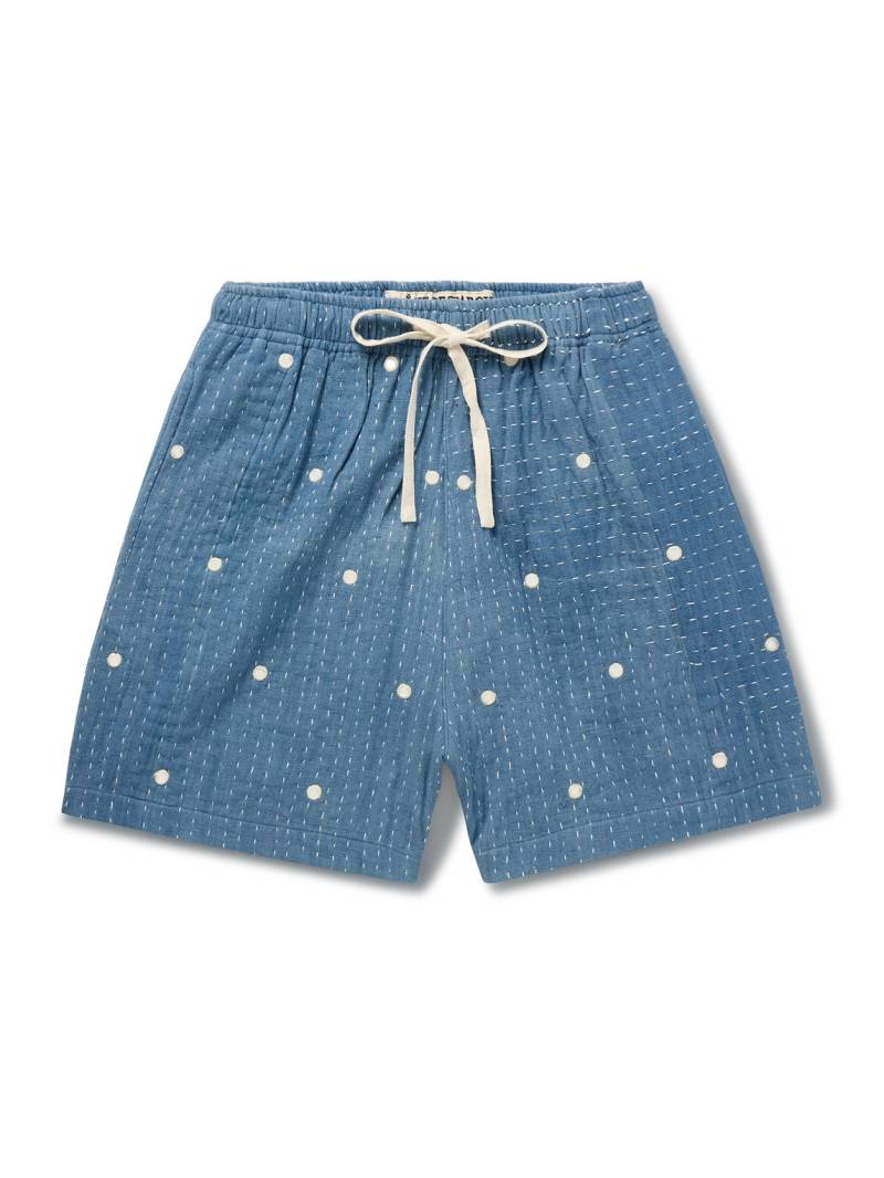 Kartik Research - Straight-Leg Embellished Kantha Cotton Drawstring Shorts - Men - Blue - UK/US 30 von Kartik Research