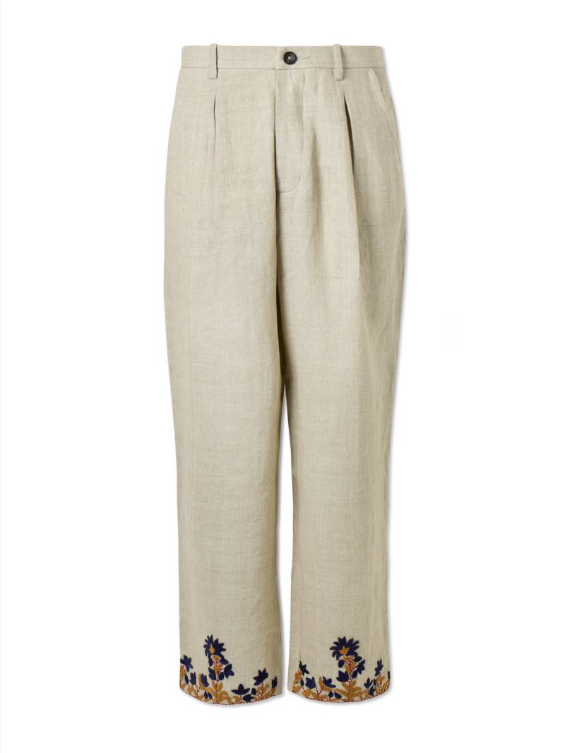 Kartik Research - Straight-Leg Embroidered Linen Trousers - Men - Neutrals - UK/US 36 von Kartik Research