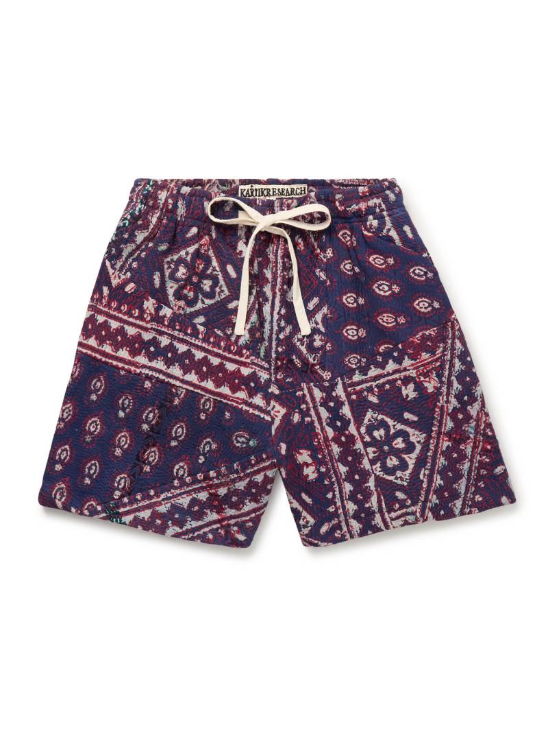 Kartik Research - Straight-Leg Patchwork Printed Kantha Cotton Drawstring Shorts - Men - Blue - UK/US 30 von Kartik Research