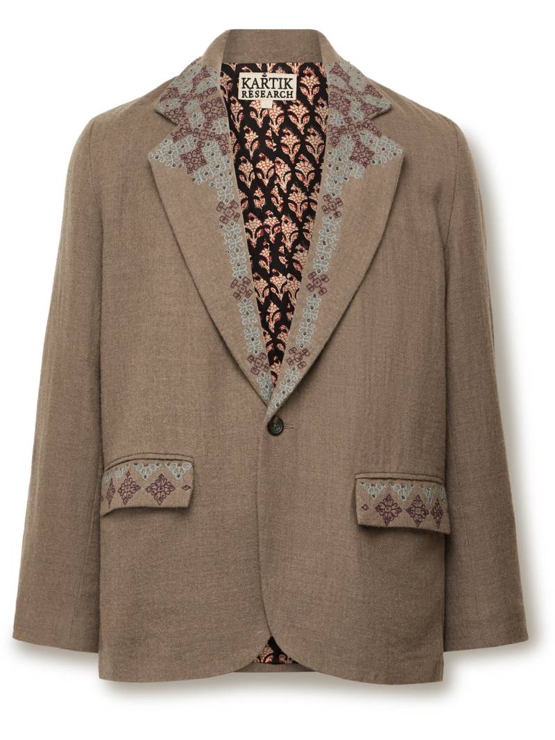 Kartik Research - Unstructured Bead-Embroidered Embroidered Wool Suit Jacket - Men - Brown - L von Kartik Research