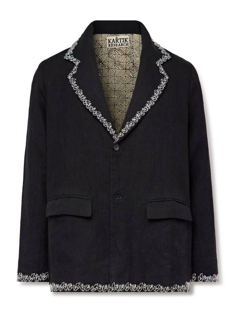 Kartik Research - Unstructured Embroidered Linen Blazer - Men - Black - M von Kartik Research