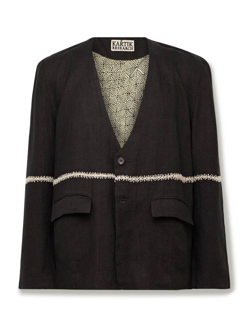 Kartik Research - Unstructured Embroidered Linen Blazer - Men - Brown - L von Kartik Research
