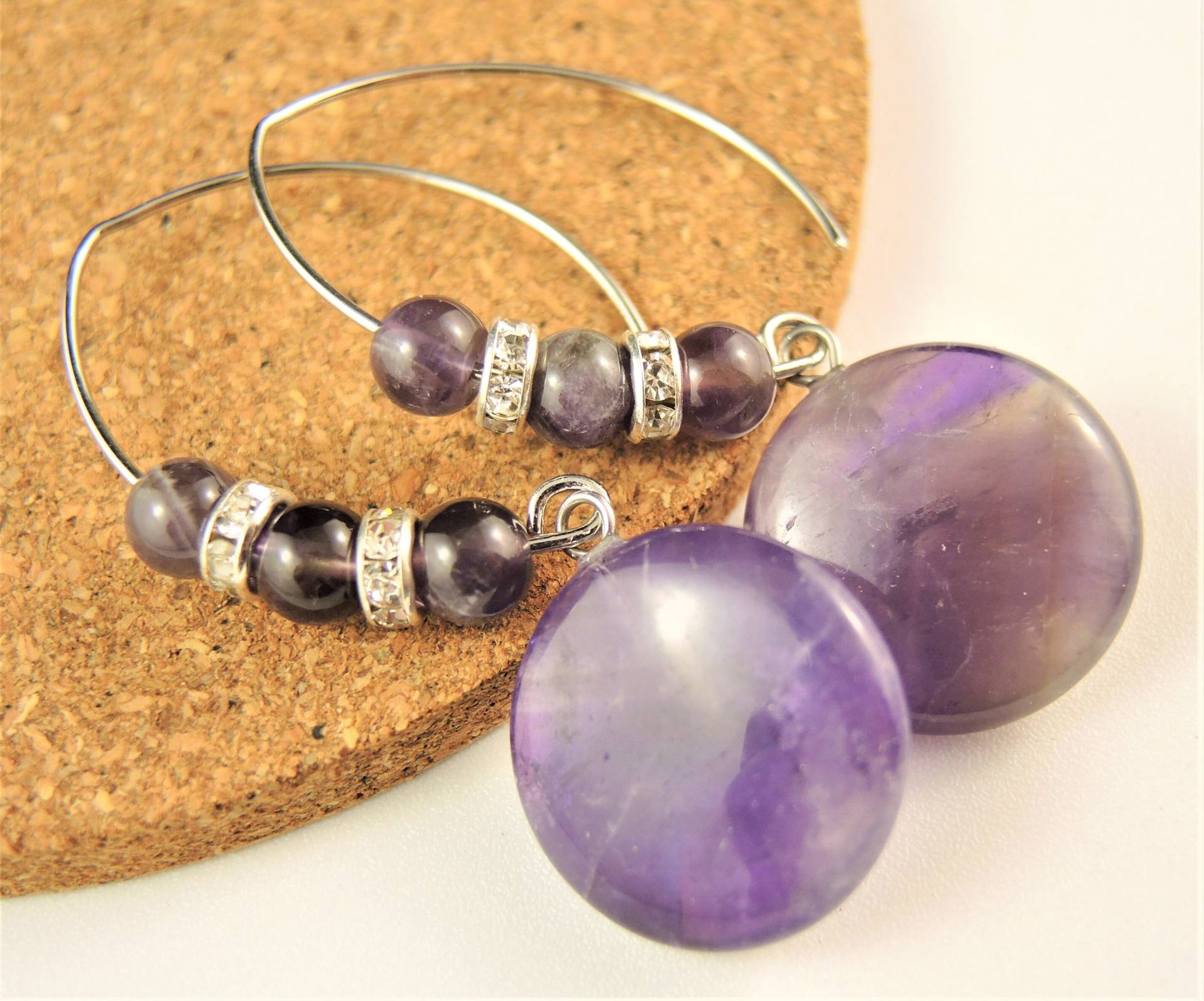 Amethyst, Rund, Edelstein, Statement, Baumeln Tropfen, Mode, Perlen Ohrringe, Edelstahl, Ovale Haken # 180 von KartikaEarrings