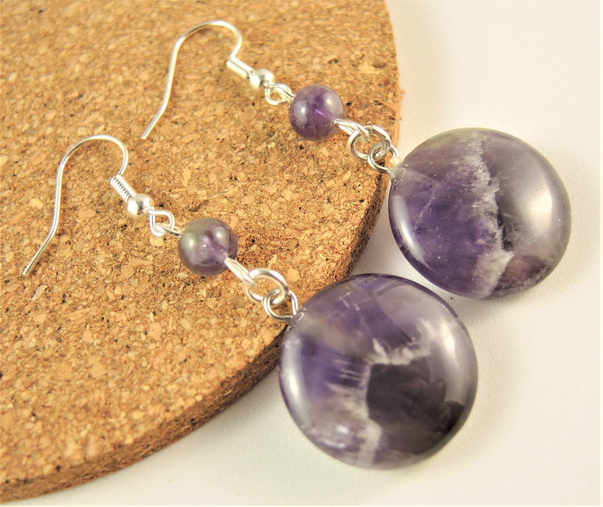 Amethyst Runde Edelsteine, Boho Paar, Ohrringe Mit Modeperlen, Versilberte Haken # 152 von KartikaEarrings