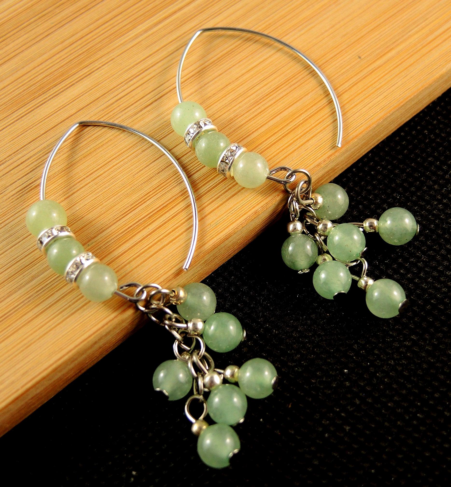 Aventurin, Runde, Edelstein-Perlen, Statement, Baumeln Tropfen, Mode, Ohrringe, Edelstahl, Oval Haken von KartikaEarrings