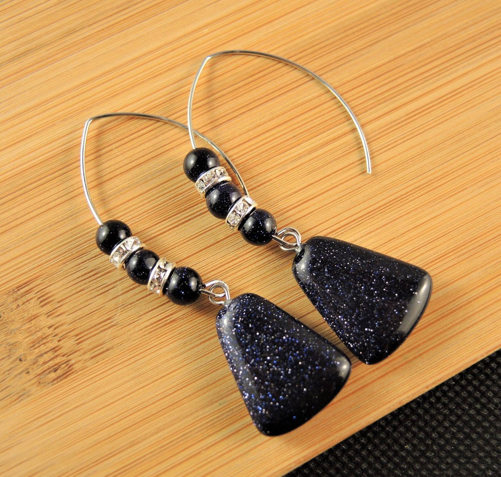 Blaufluss Goldfluss Trapez Ohrringe Edelstahl Perlen Haken von KartikaEarrings