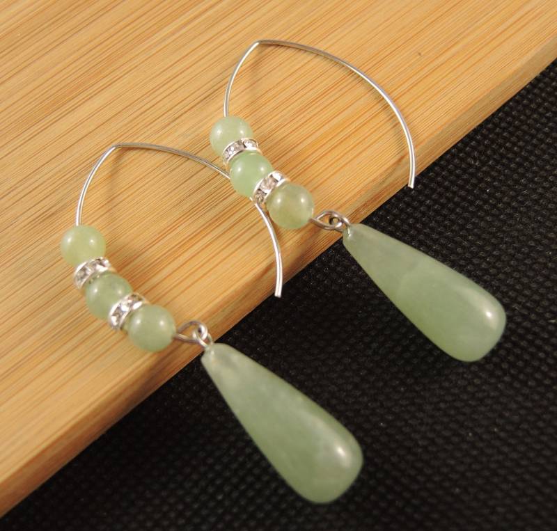 Grün Aventurin, Pendel, Edelstein, Statement, Baumeln Tropfen, Mode, Perlen Ohrringe, Edelstahl Oval Haken von KartikaEarrings