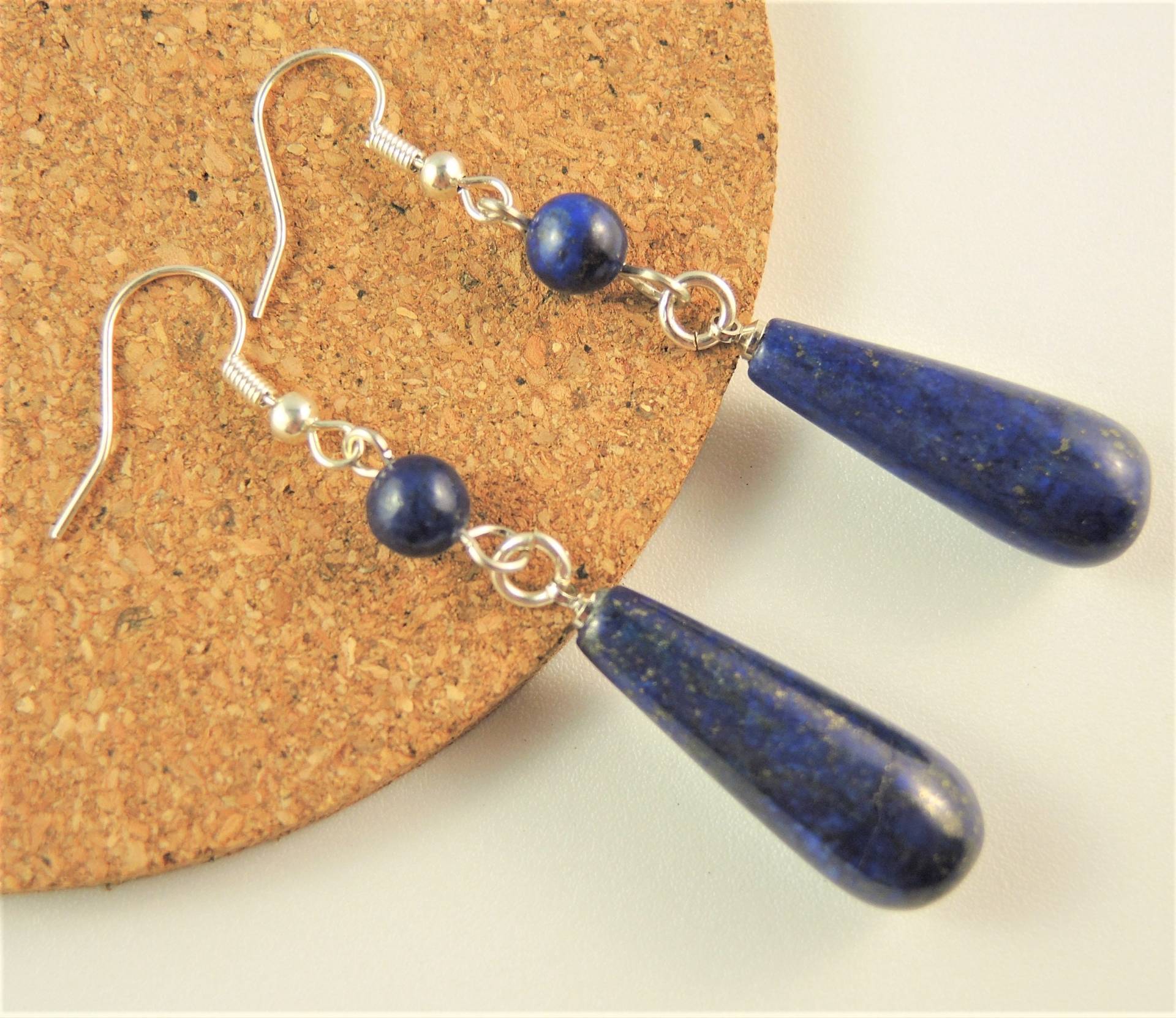 Lapis Lazuli Pendel Edelstein, Boho Paar, Ohrhänger, Versilberte Ohrringe, Haken # 159 von KartikaEarrings