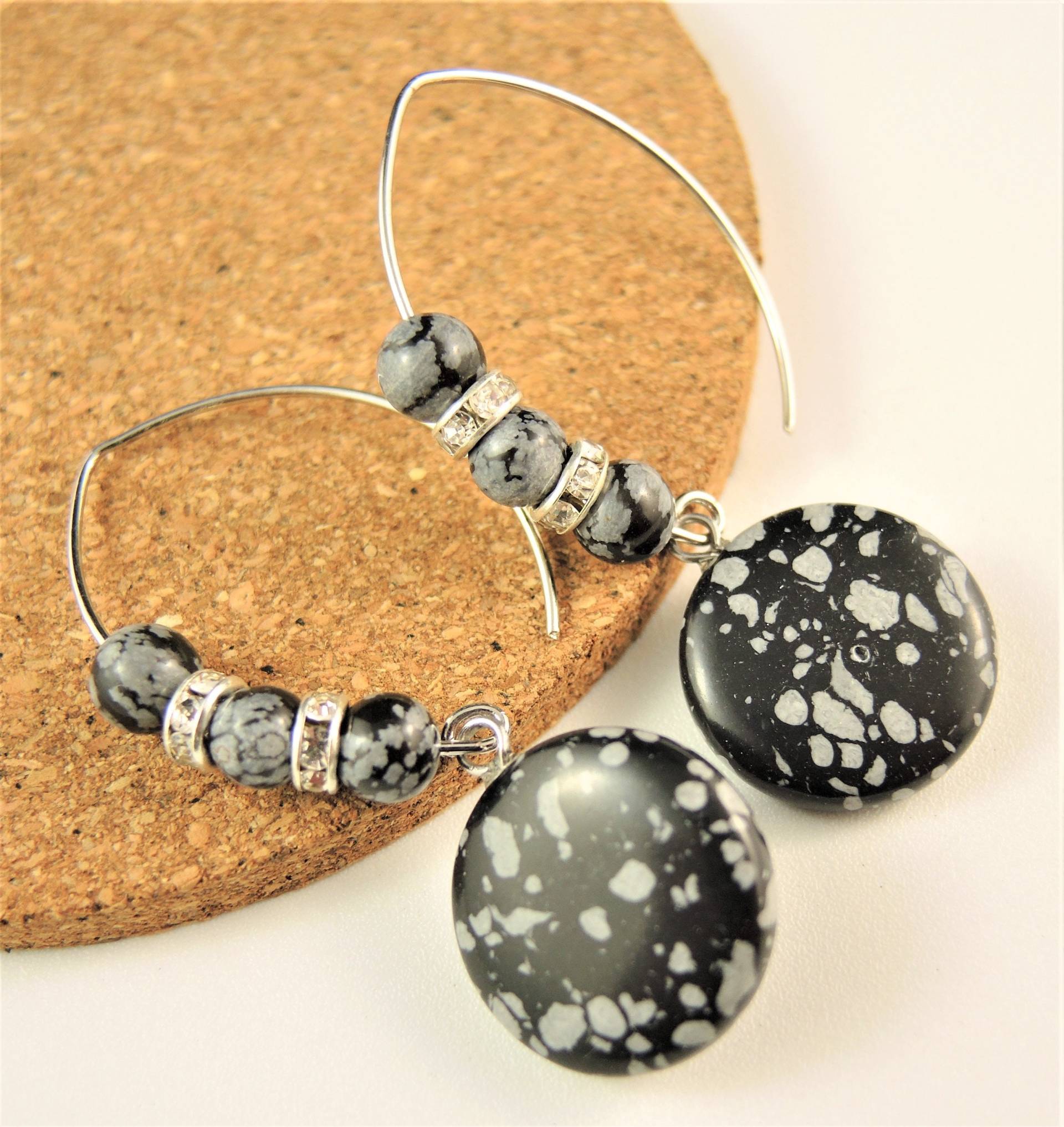 Schneeflocken Obsidian, Rund, Edelstein, Statement, Baumeln Tropfen, Mode, Perlen Ohrringe, Edelstahl, Ovale Haken # 183 von KartikaEarrings