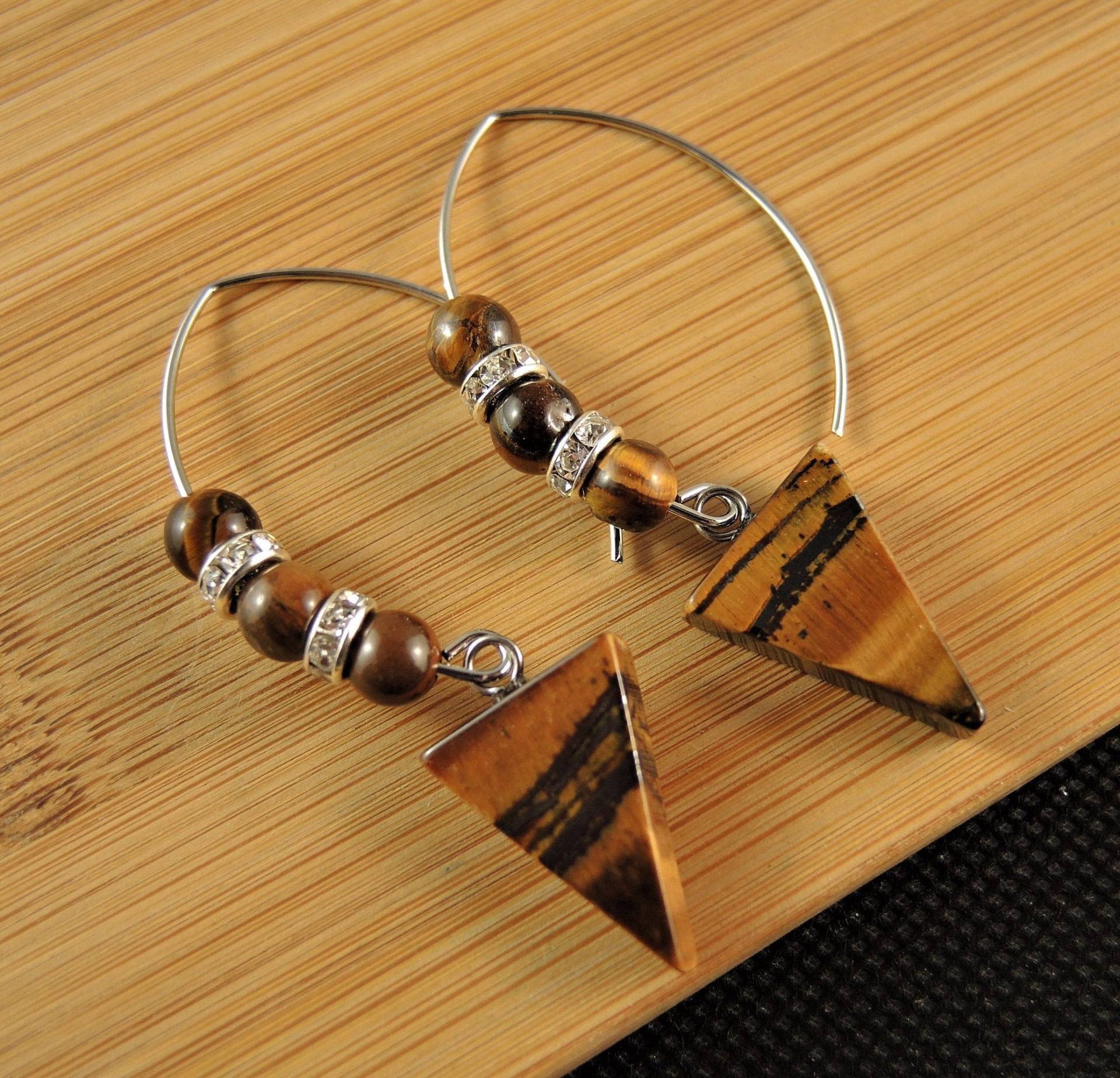 Tigerauge Dreieck Ohrringe Perlen Edelstahl Haken von KartikaEarrings