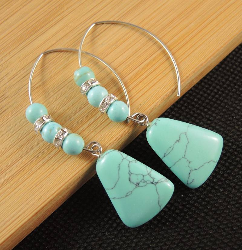 Türkis, Edelstein, Statement, Baumeln Tropfen, Mode, Perlen Ohrringe, Edelstahl, Ovale Haken von KartikaEarrings