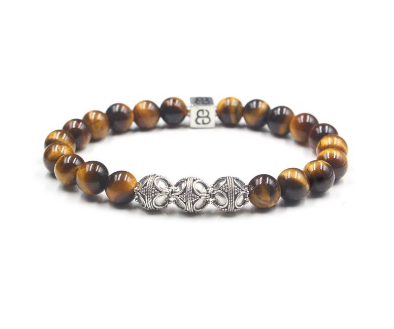 8mm Tigerauge Armband, Und Sterling Silber Herren Perlen Armband von KartiniStudio