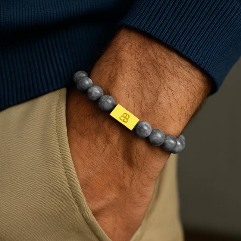 Grau Jaspis Und Gold Vermeil Perlen Armband, Herren Perlenarmband Herren, Designer Armband von KartiniStudio