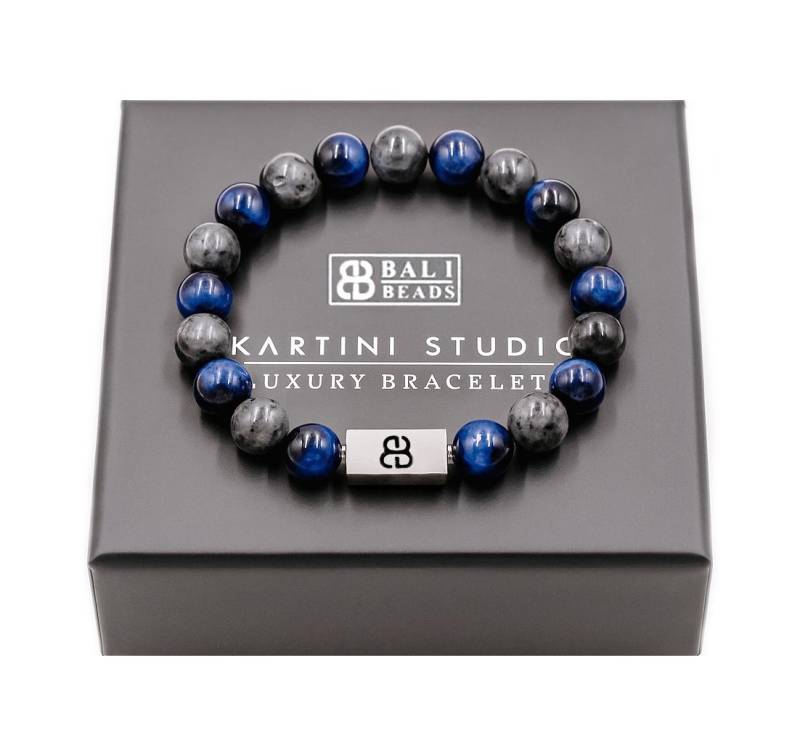 Herren Armband, Blaues Tigerauge Perlenarmband Herren, Labradorit Armband Mit Blauen Und Grauen Perlen, 10 Mm Steinperlen von KartiniStudio
