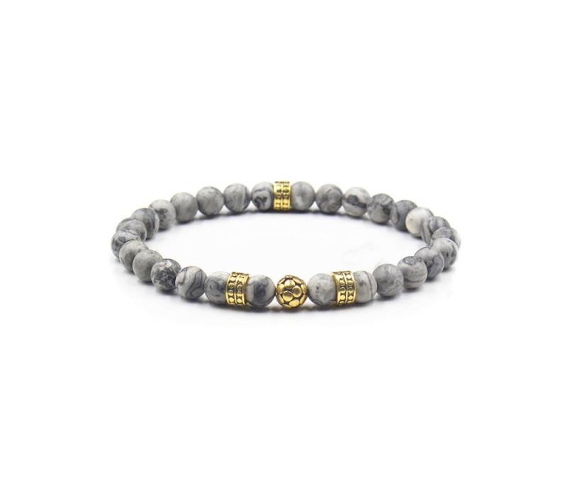 Herren Armband, Matte Grey Jaspis Armband Für Mann, Gret Und Gold Bracelet, Designer von KartiniStudio