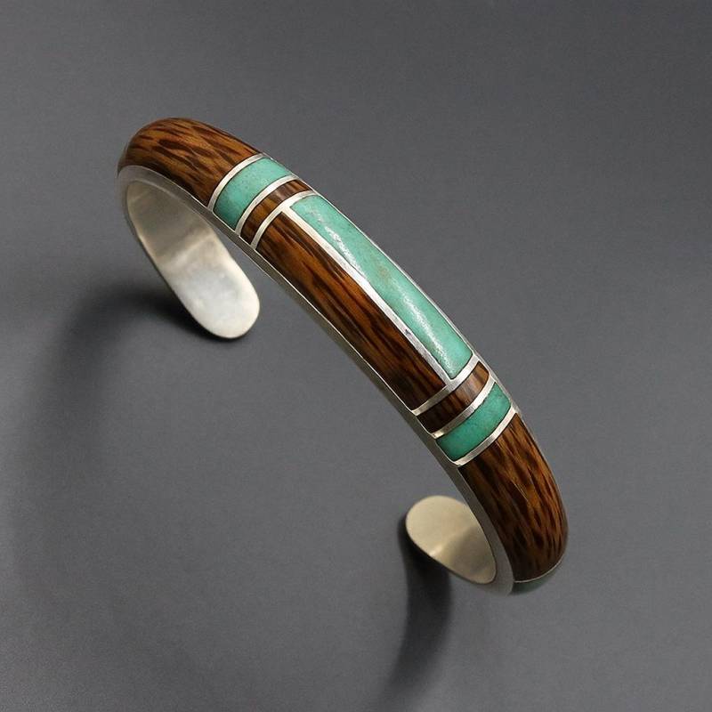 Malachit Und Kokosnuss Holz Sterling Silber Manschette Armband, Stein Inlay Armband Der Männer von KartiniStudio