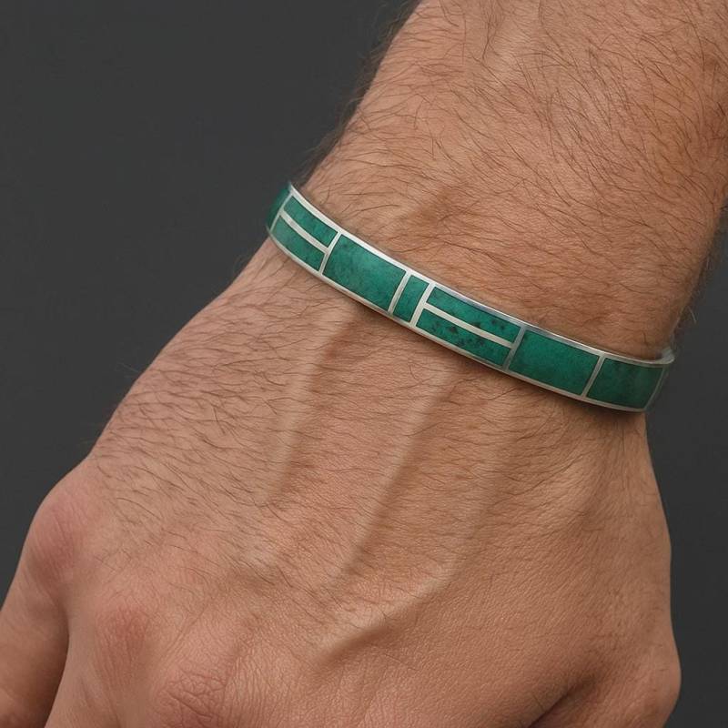 Malachit Und Sterling Silber Manschette Armband, Stein Herren Armband von KartiniStudio