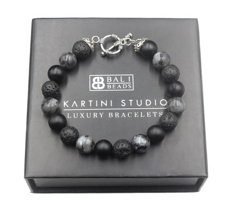 Mixed Stone Und Sterling Silber Armband, Herren Labradorit, Lava Onyx Armband Herren, Perlen von KartiniStudio