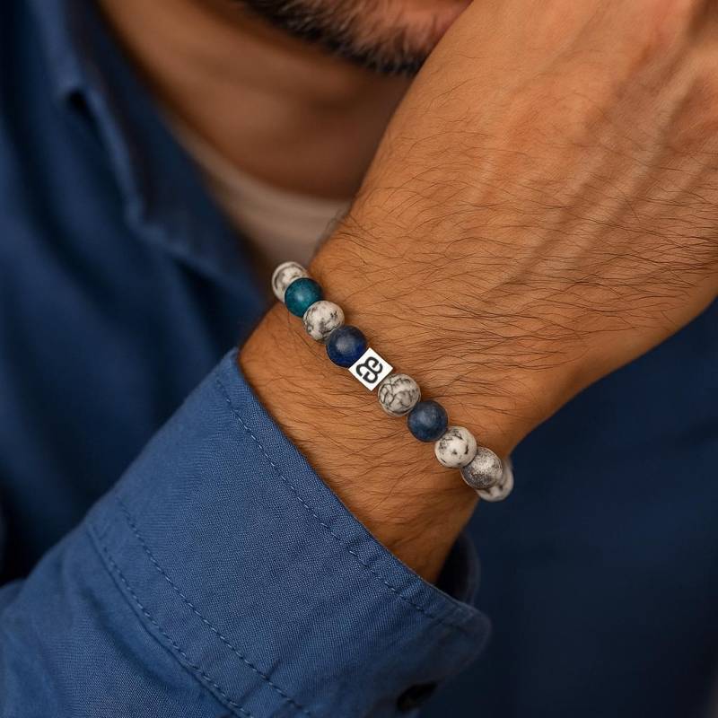 Sodalith, Howlith Und Jaspis Armband, Armband Für Mann, Sodalith Sterling Silber Herren Silberarmband von KartiniStudio