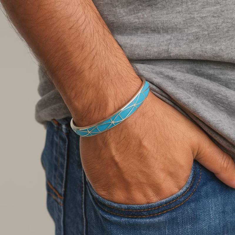 Türkis Und Sterling Silber Manschette Armband, Inlay Armband von KartiniStudio