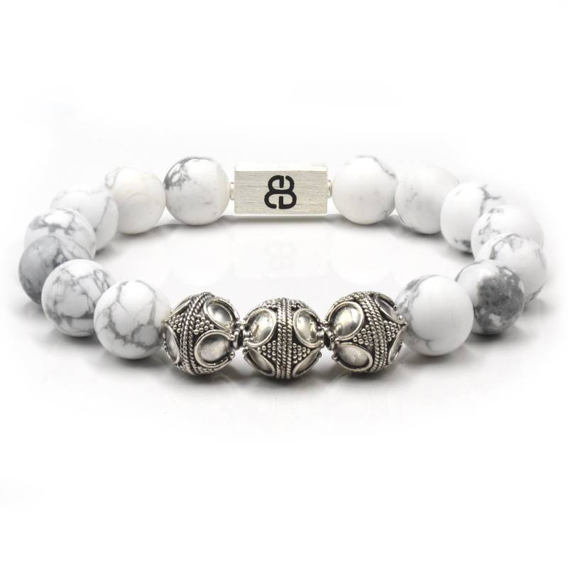 Weiß Howlite Armband, Armbänder Für Männer, Und Sterling Silber Bead Armband Mann, Des Kerls, Mannes von KartiniStudio