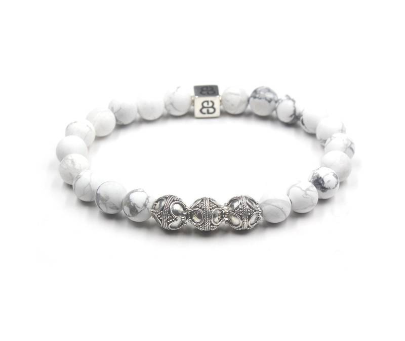 Weißes Howlith Armband, Howlite Und Sterling Silber Herren Designer Weiß Perlenarmbänder Herren, Für von KartiniStudio