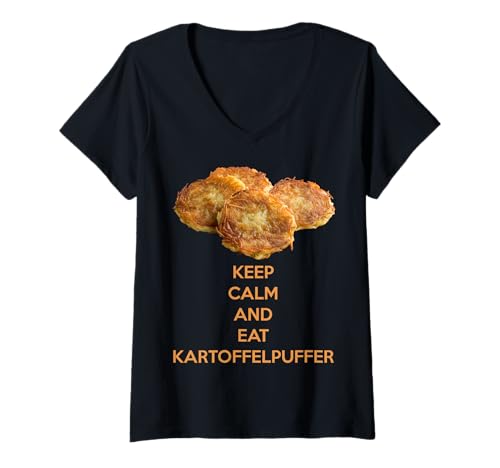 Damen Kartoffelpuffer T-Shirt mit V-Ausschnitt von Kartoffelpuffer Spruch