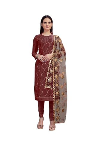 Indische Kleider für Damen, Partykleidung, traditionelle ethnische Kleidung, Übergröße, Salwar Kameez Anzug, fertig zum Tragen, Kastanienbraun und Gold, Small Indische Kleider für Damen, Partykleidung, traditionelle ethnische Kleidung, Übergröße, Salwar Kameez Anzug, fertig zum Tragen, Kastanienbraun und Gold, Small von Kartutva
