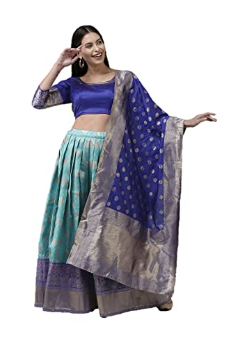 Indisches Lehenga Choli-Kleid für Frauen, vollständig genäht, Hochzeitskleid, Partykleid, Türkisblau & Silber, X-Large von Kartutva