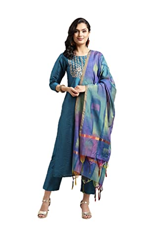 Kurta-Set für Damen mit Dupatta indischen Partykleidung Kurti Tops mit Palazzo Hosen Set, Blaugrün, Large von Kartutva