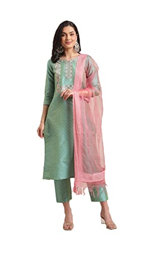 Kurta-Set für Damen mit Dupatta indischer Partykleidung Kurti-Tops mit Palazzo-Hosen-Set, Sea Green 2, Medium von Kartutva