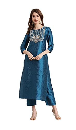 Kurti-Set für Damen, indische Partykleidung, Kleid Kurta mit Palazzo-Hose, Hosen-Set für Damen, Blau 1, Small von Kartutva