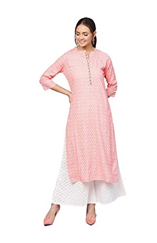 Kurti-Set für Damen, indische Partykleidung, Kurta-Tops mit Hose, Palazzo-Hosen-Set, Peach-1, L von Kartutva