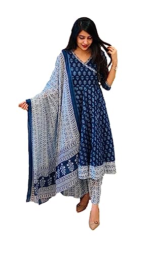 Kurti Set für Damen mit Dupatta Indian Party Wear Kurta Tops mit Hose Hose Set, Aquamarin & Weiß, Medium von Kartutva