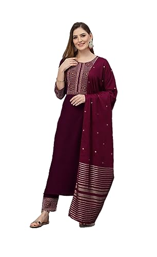 Kurti Set für Damen mit Dupatta Indian Party Wear Kurta Tops mit Hose Hose Set, Violett und goldfarben, Large Kurti Set für Damen mit Dupatta Indian Party Wear Kurta Tops mit Hose Hose Set, Violett und goldfarben, Large von Kartutva