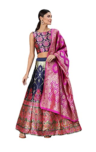 Lehenga Choli für Partykleidung, indischer Stil, Kleid für Damen, vollständig genäht, Hochzeitskleidung, Marineblau-1, XS von Kartutva