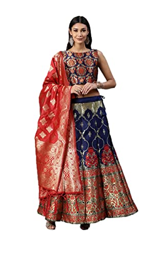 Lehenga Choli für Partys, indischer Stil, Kleid für Damen, vollständig genäht, Hochzeitskleidung, Marineblau, Large von Kartutva