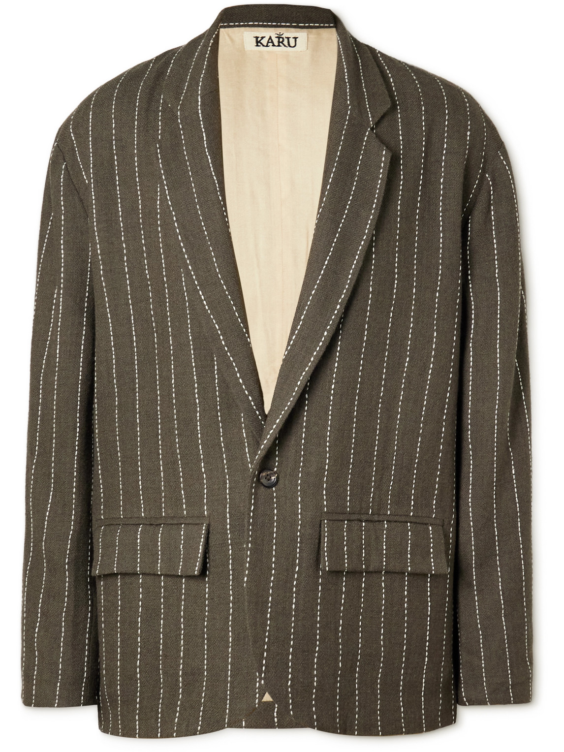 Kartik Research - Unstructured Embroidered Pinstriped Wool Blazer - Men - Green - M von Kartik Research