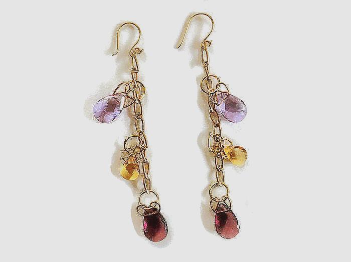 Briolette Baumeln Ohrringe -Gold Kristall Lange Ohrringe-Lila Ohrringe-Gelbe -Briolette Handgefertigte von KarynJamieDesigns