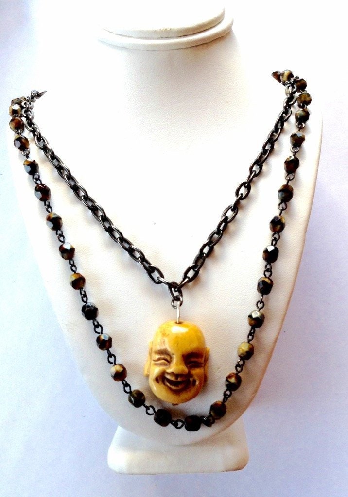 Buddha Halskette - Braune Perlen Anhänger Schildpatt Zen Geschenk Für Ihn Schildkröte von KarynJamieDesigns