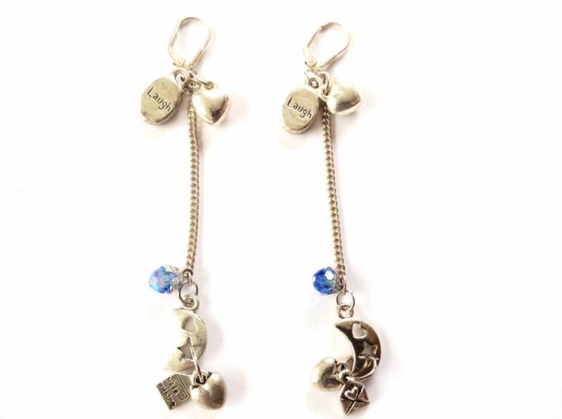 Charm Ohrringe - Sterling Silber Herz Mond Stern Blau Charm Ohrringe - Sterling Silber Herz Mond Stern Blau von KarynJamieDesigns