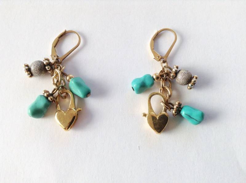 Charm Ohrringe -Türkis - Herz Locket Gold Silber Charms von KarynJamieDesigns