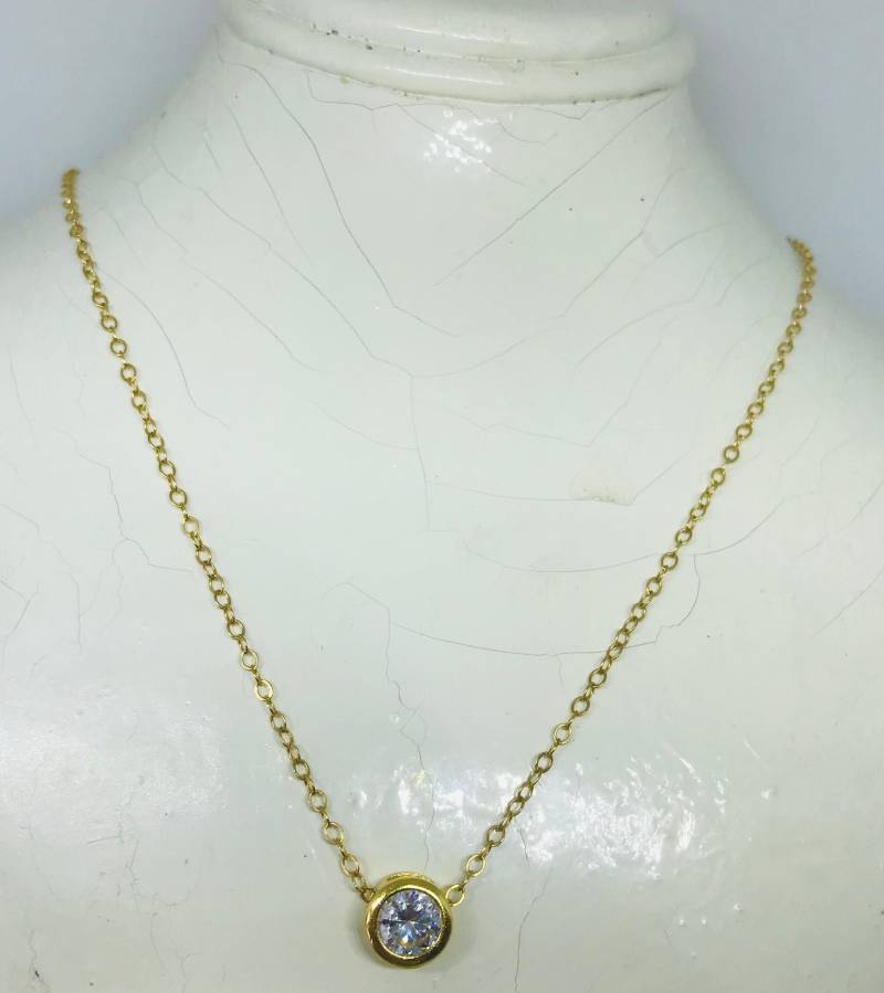 Diamant Solitär Halskette - 14K Gold Cz Anhänger 18K Perlen Gefälschte Echtgold Geschenk Für Sie Handgemacht von KarynJamieDesigns