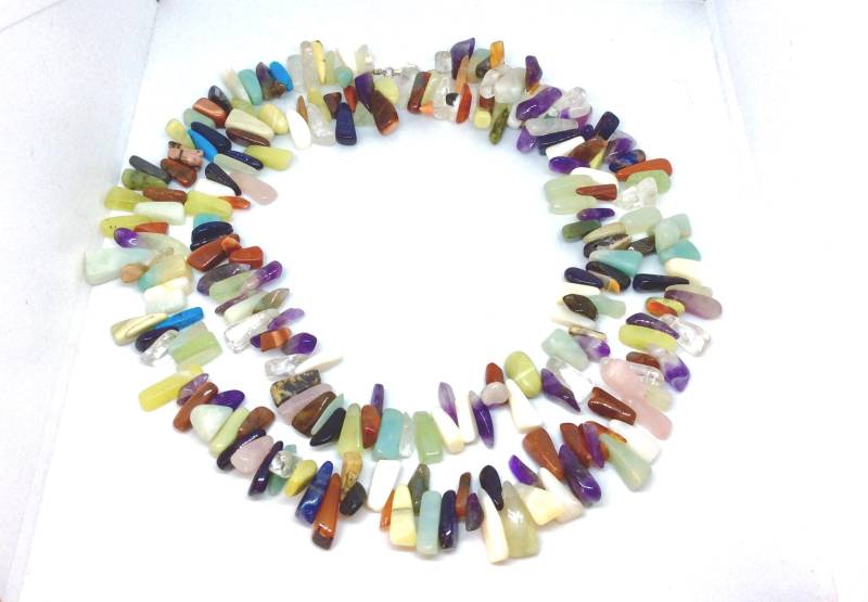Edelstein Kette - Amethyst-Aventurin-Rosenquarz-Türkis-Tigerauge-Goldstein-Karneol-Quarz-Sodalith- Multistein Lange Kette von KarynJamieDesigns