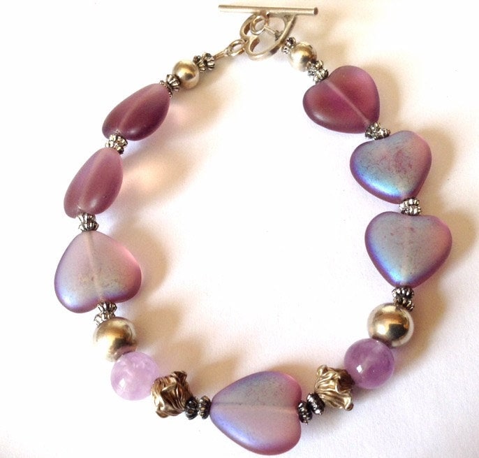 Lila Herz Armband - Sterling Knebel Perlen Amethyst Valentinstag Geschenk Freundin von KarynJamieDesigns