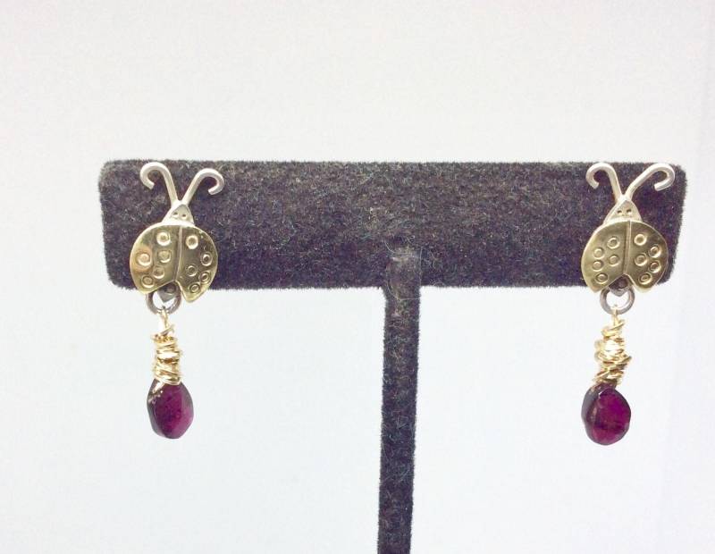 Messing Oval Ohrringe - Marienkäfer Postback Gemischte Metall Gold Silber Ohrstecker Handgemachte Abstrakte von KarynJamieDesigns