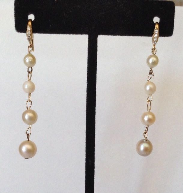 Perlen Baumeln Ohrringe - Strass Ohrhaken Weiße Zuchtperlen Hochzeit Geschenk Für Sie Brautjungfern von KarynJamieDesigns