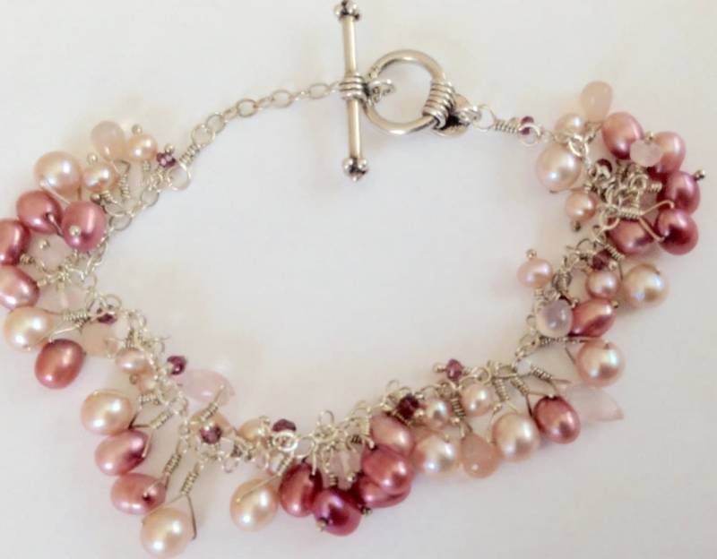 Perlenarmband -Rosa Perle Und Kristall Armband - Sterling Perlen Zuchtperlen Perlenarmband -Rosa Perle Und Kristall Armband - Sterling Perlen Zuchtperlen von KarynJamieDesigns
