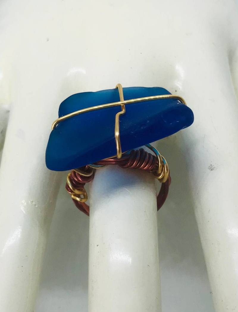 Seaglass Rings - Sterling Fake Diamant Ring Gewickelter Draht Kupfer Silber Cz Geschenk Für Sie Freundin von KarynJamieDesigns