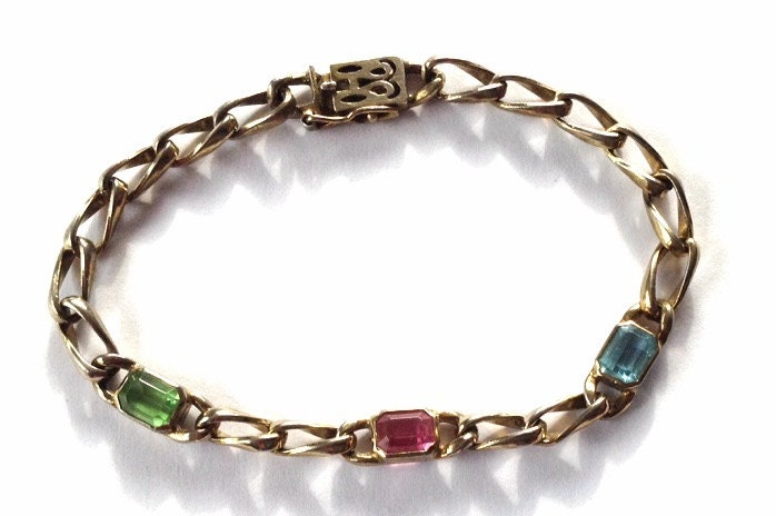 Silber Kabel Kette Armband - Sterling Edelstein Multi Stein Amethyst, Pink Topas, Peridot, Aquamarin Princess Cut von KarynJamieDesigns